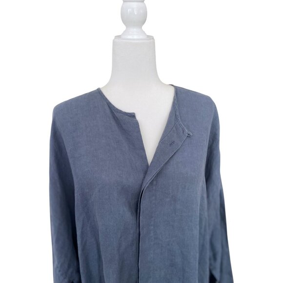 Eskandar | Linen Lagenlook 100% Linen Button Up Pullover Size 1 - Picture 2 of 9